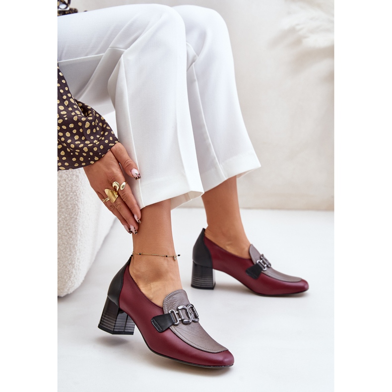 Escarpins à talons hauts en cuir avec décoration dorée Laura Messi 2861 Bordeaux rouge 2