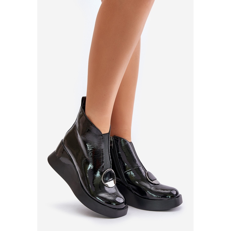 S.Barski Bottes compensées vernies isolées D&amp;A MR880-136 Noir le noir 1