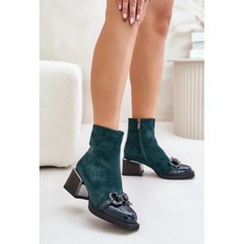 S.Barski Bottes à talons hauts élégantes pour femmes avec décoration, vert foncé MR880-127 2