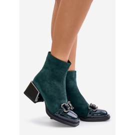 S.Barski Bottes à talons hauts élégantes pour femmes avec décoration, vert foncé MR880-127 1
