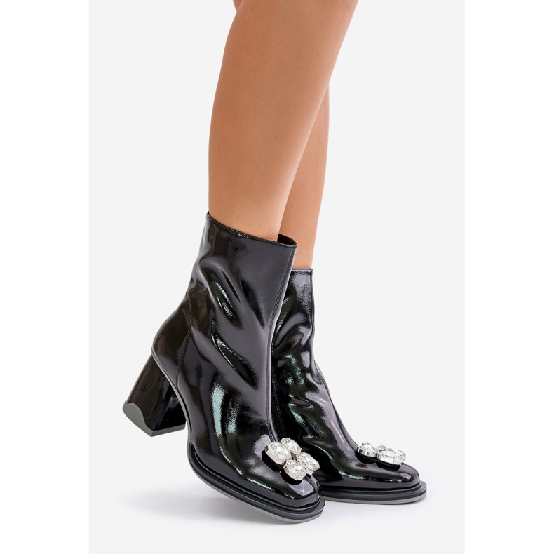 S.Barski Bottes pour femmes vernies à talon haut avec décoration D&amp;A MR880-019 Noir 1