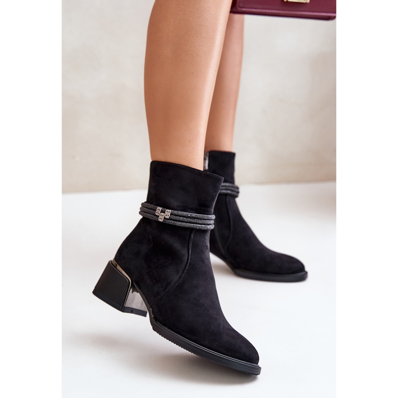 S.Barski Bottes isolées pour femmes à talons bas avec sangles décoratives D&amp;A MR880-027 Noir 2