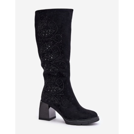 S.Barski Bottes chauffantes au genou décorées pour femmes sur talon haut MR880-158 noir le noir 2