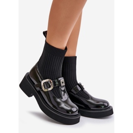 S.Barski Bottines en cuir verni avec chaussette et boucle, à enfiler MR880-076, noir 1