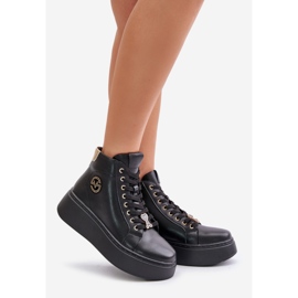 Baskets hautes en cuir pour femmes sur la plateforme Vinceza 66707 noir le noir 1