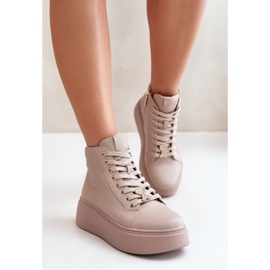 Baskets hautes en cuir pour femmes sur la plateforme Vinceza 66707 Beige 1