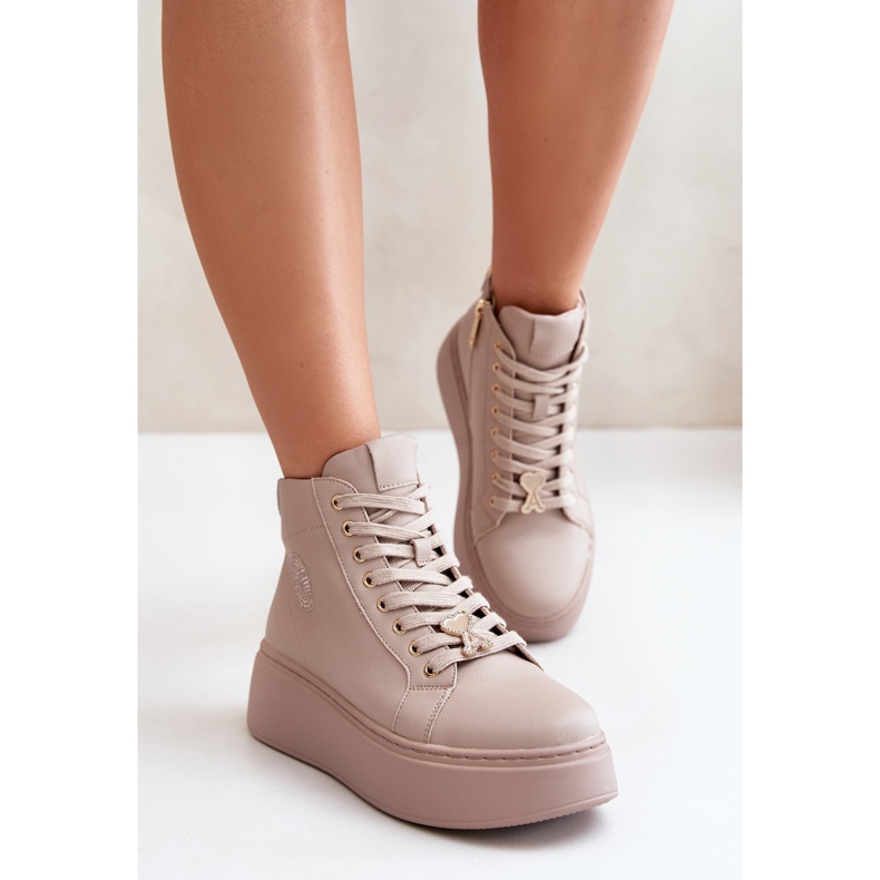 Baskets hautes en cuir pour femmes sur la plateforme Vinceza 66707 Beige 1