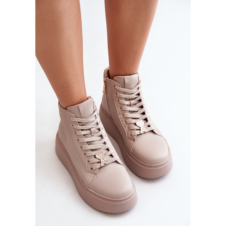 Baskets hautes en cuir pour femmes sur la plateforme Vinceza 66707 Beige 2