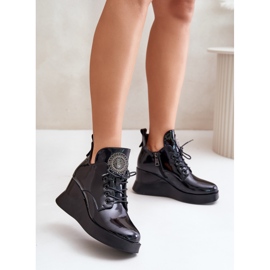 Bottes compensées vernies pour femmes isolées Vinceza 66706 noir 2