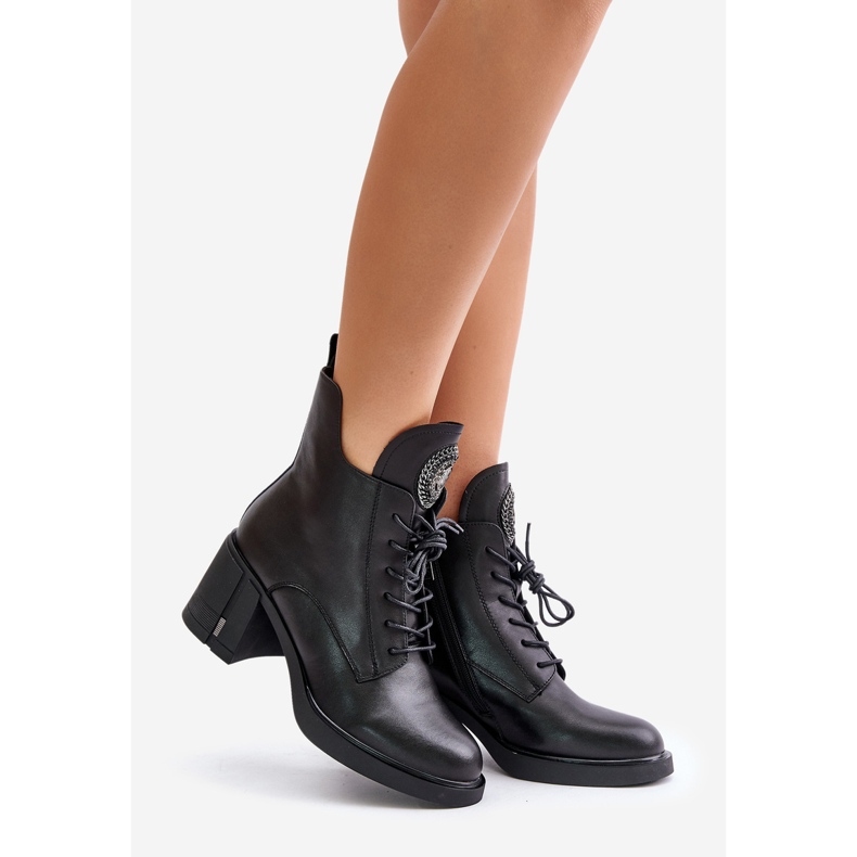 Bottines isolées à talons hauts massifs, cuir naturel, noir Vinceza 66676 1