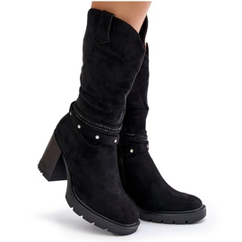 Jezzi Bottes chaudes mi-mollet à talon haut pour femme, noir Ivanelis le noir 8