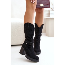 Jezzi Bottes chaudes mi-mollet à talon haut pour femme, noir Ivanelis le noir 3