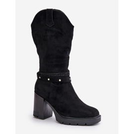 Jezzi Bottes chaudes mi-mollet à talon haut pour femme, noir Ivanelis le noir 4