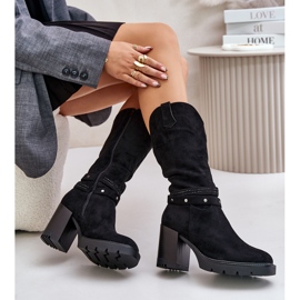 Jezzi Bottes chaudes mi-mollet à talon haut pour femme, noir Ivanelis le noir 7