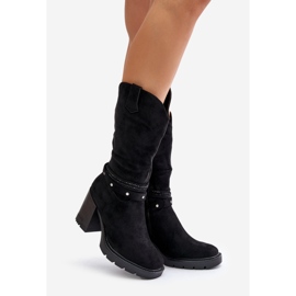 Jezzi Bottes chaudes mi-mollet à talon haut pour femme, noir Ivanelis le noir 1