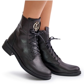 Bottines de travail en cuir Zazoo 2955 avec détail doré sur la langue, noir le noir 10