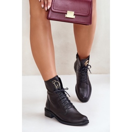 Bottines de travail en cuir Zazoo 2955 avec détail doré sur la langue, noir 2