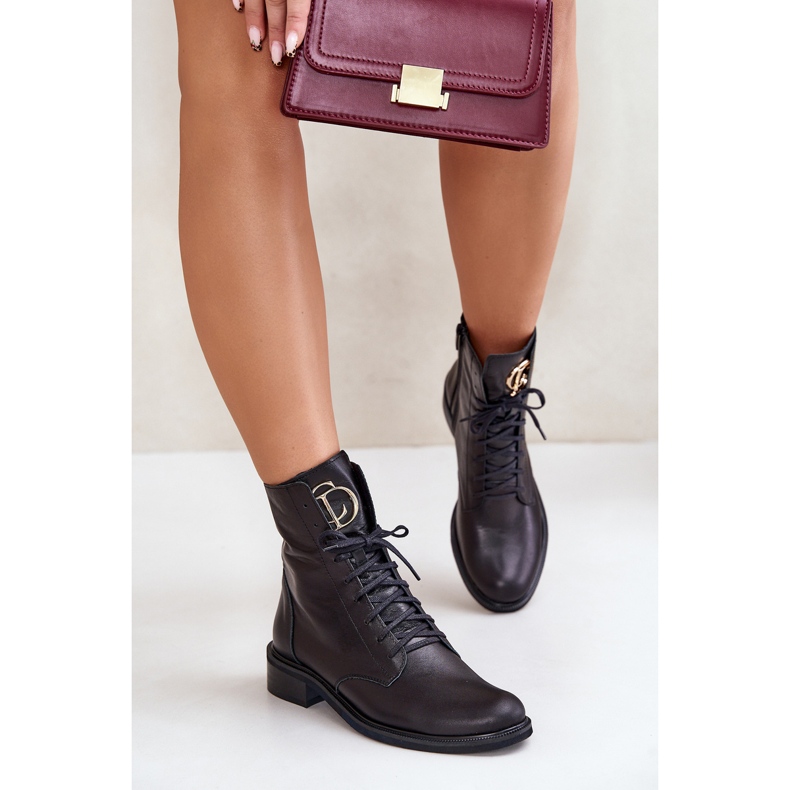 Bottines de travail en cuir Zazoo 2955 avec détail doré sur la langue, noir 2