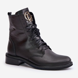 Bottines de travail en cuir Zazoo 2955 avec détail doré sur la langue, noir le noir 4