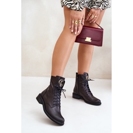Bottines de travail en cuir Zazoo 2955 avec détail doré sur la langue, noir le noir 3