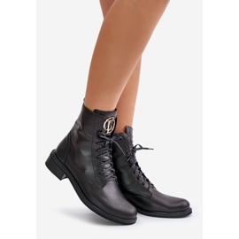 Bottines de travail en cuir Zazoo 2955 avec détail doré sur la langue, noir le noir 1