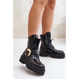 Zazoo 2942 Bottines de travail en cuir avec boucle dorée, noir 2