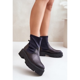 Zazoo 2947 Bottines à enfiler pour femme en cuir naturel, noir le noir 2