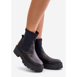 Zazoo 2947 Bottines à enfiler pour femme en cuir naturel, noir le noir 1