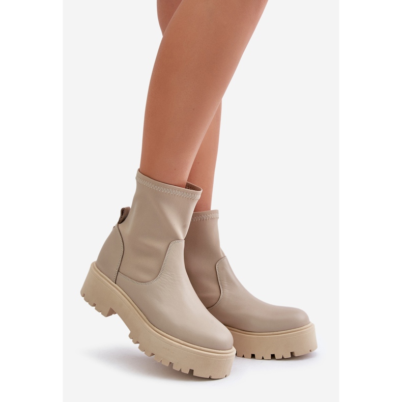 Zazoo 2947 Bottines à enfiler pour femme en cuir naturel, beige 1