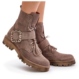 Bottines en daim Zazoo 2951 avec boucle décorative, beige foncé 11