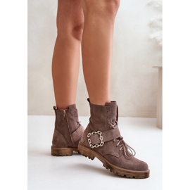 Bottines en daim Zazoo 2951 avec boucle décorative, beige foncé 4