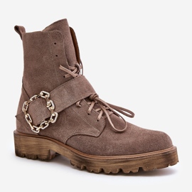 Bottines en daim Zazoo 2951 avec boucle décorative, beige foncé 5
