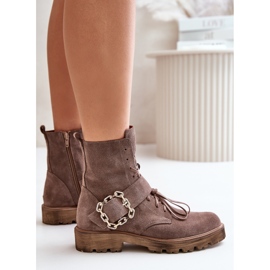 Bottines en daim Zazoo 2951 avec boucle décorative, beige foncé 7