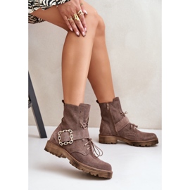 Bottines en daim Zazoo 2951 avec boucle décorative, beige foncé 8
