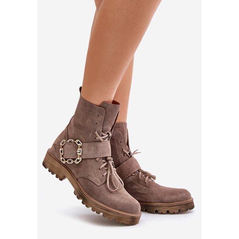 Bottines en daim Zazoo 2951 avec boucle décorative, beige foncé 1