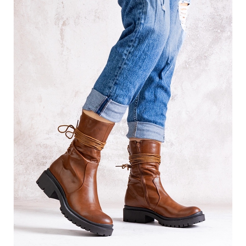 Bottines marron en cuir écologique Sahera brun 1