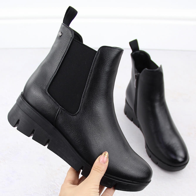 Bottines compensées pour femmes, noires Potocki 12433 le noir 1