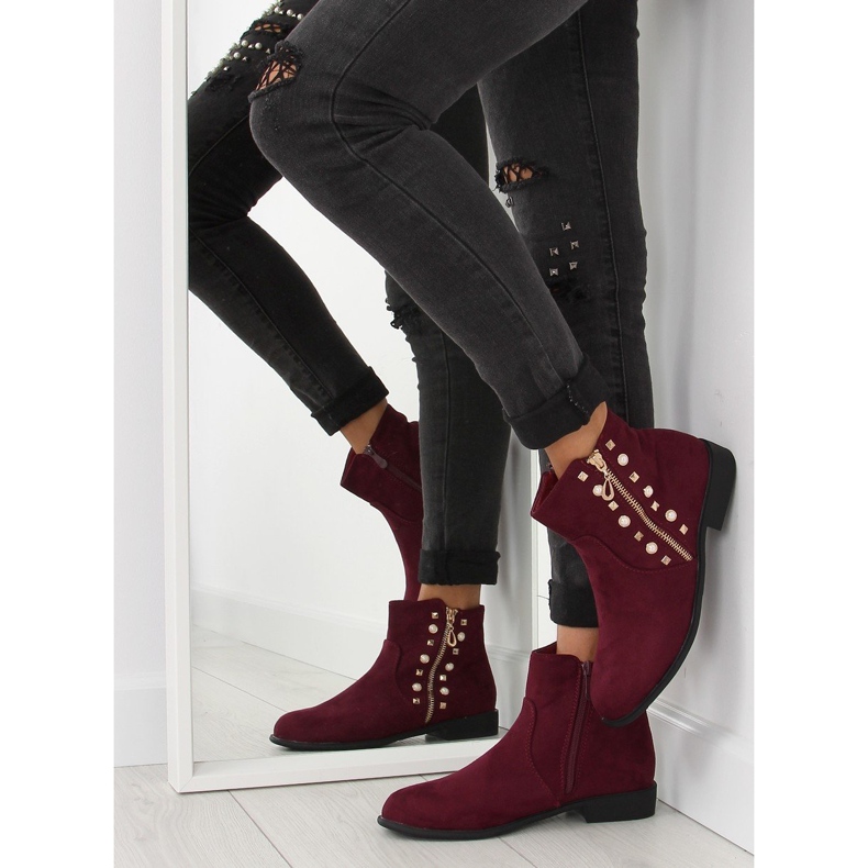 Boots à perles bordeaux 30708 rouge multicolore 1