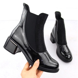 Bottines femme Vinceza vernies noires avec zircons cubiques 1