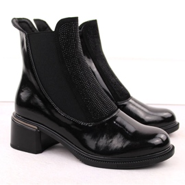 Bottines femme Vinceza vernies noires avec zircons cubiques 2