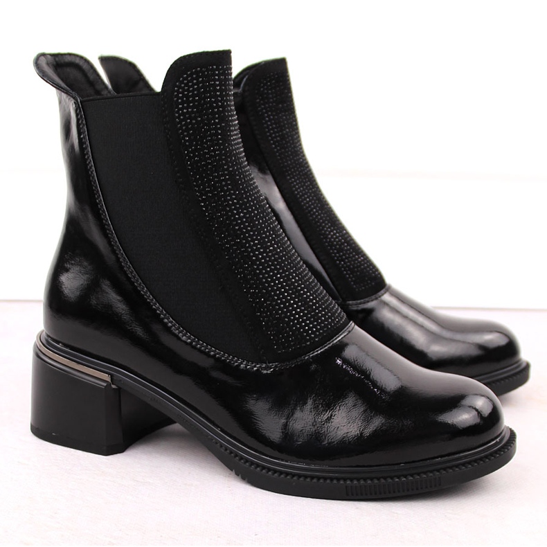 Bottines femme Vinceza vernies noires avec zircons cubiques 2