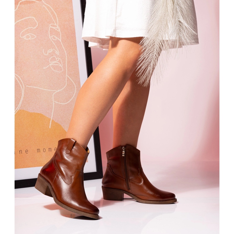 Santiags pour femmes en cuir camel Butdam KW-1 brun 1