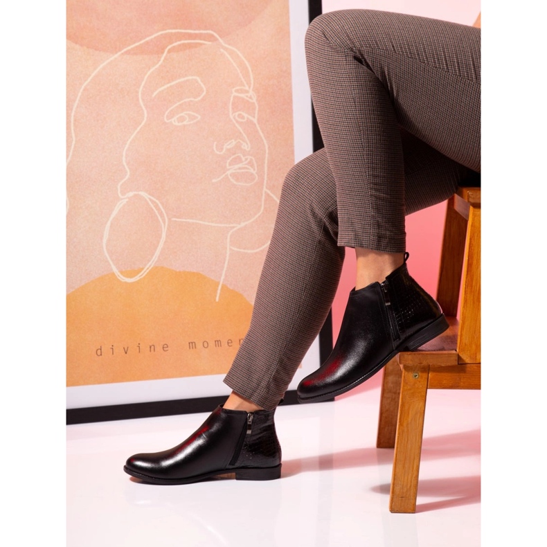 BUTDAM Bottes d'automne à talons plats en cuir noir Btz Aurora le noir 1