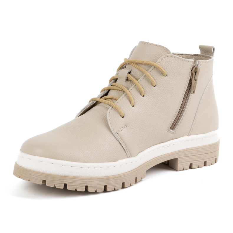WASAK Bottines d'hiver en cuir pour femme 0689W, beige 1