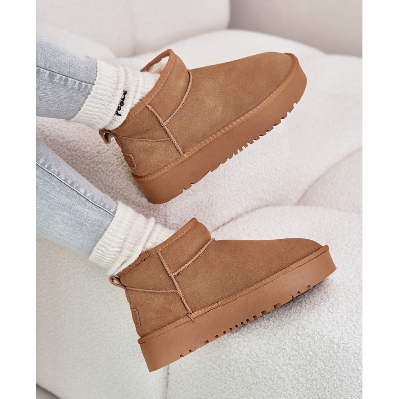 Boots de neige en cuir suédé sur la plateforme Camel Nereviana beige 2