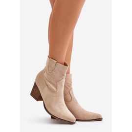 Bottes de cowboy beige clair en daim écologique sur talon haut Belorinae 1