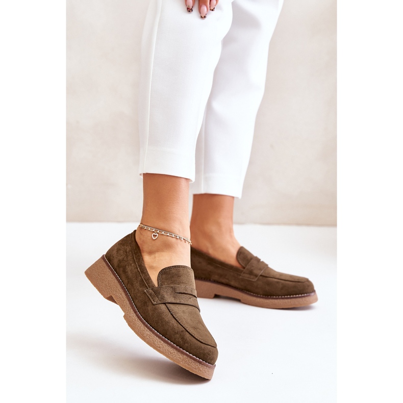 Mocassins classiques en suède écologique pour femmes, vert foncé Belania 2