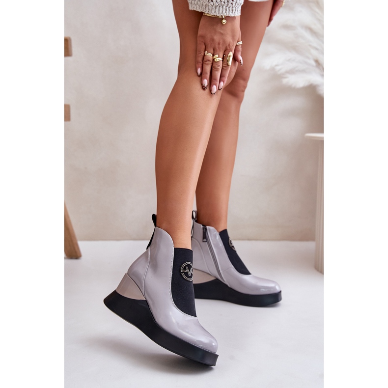 Bottes compensées vernies, isolées Vinceza 66703, gris 2 Bottes compensées vernies, isolées Vinceza 66703, gris 2