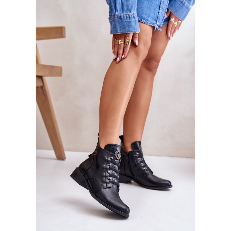 Jezzi Bottines basses isolées avec fermeture éclair avec décoration, noir Nevalia 2