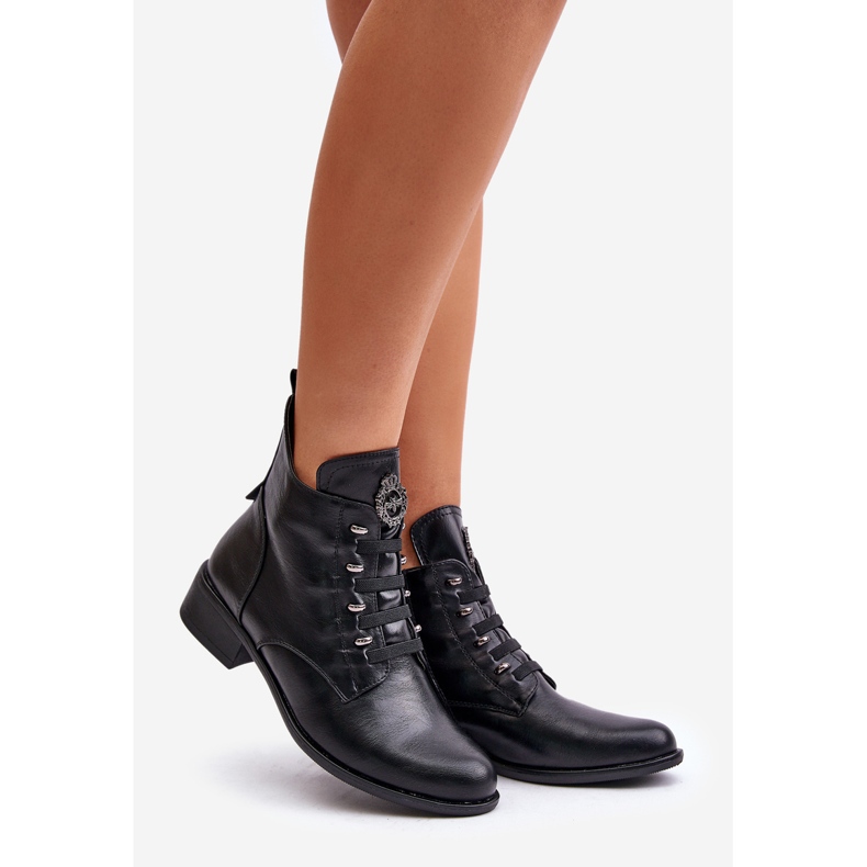 Jezzi Bottines basses isolées avec fermeture éclair avec décoration, noir Nevalia 1